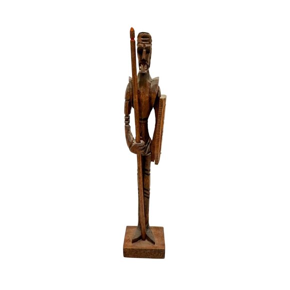 Vtg Don Quixote W/Spear Knight Warrior Hand Carved Wood Sculpture 10" Tall - Picture 1 of 6